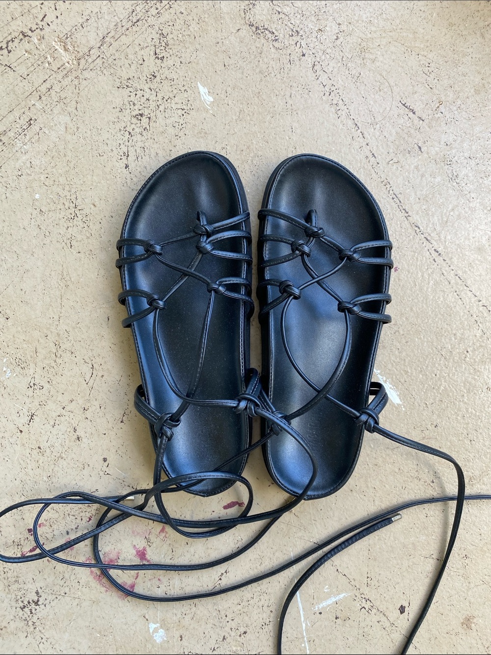 Black leather lace up sandals